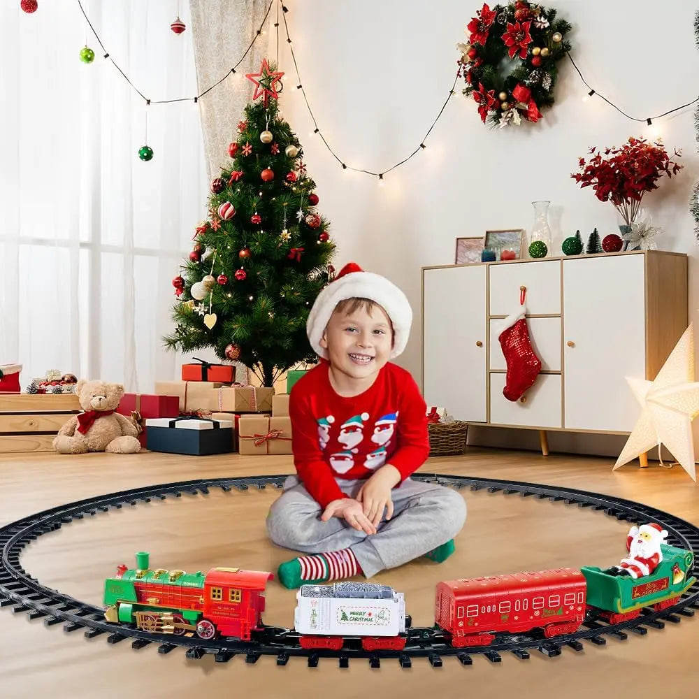 Petit train de Noël suspendu au sapin, lumineux et sonore