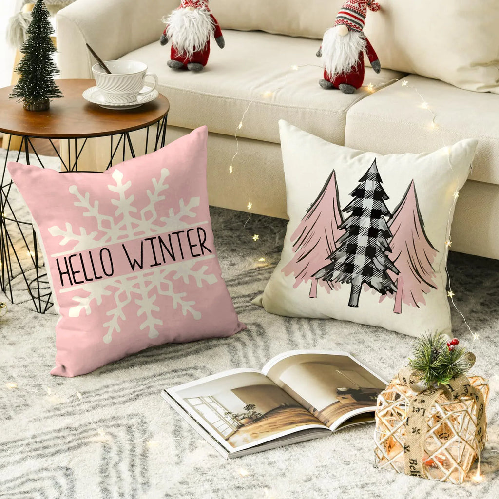 Housse de coussin de Noël rose – 45 x 45 cm