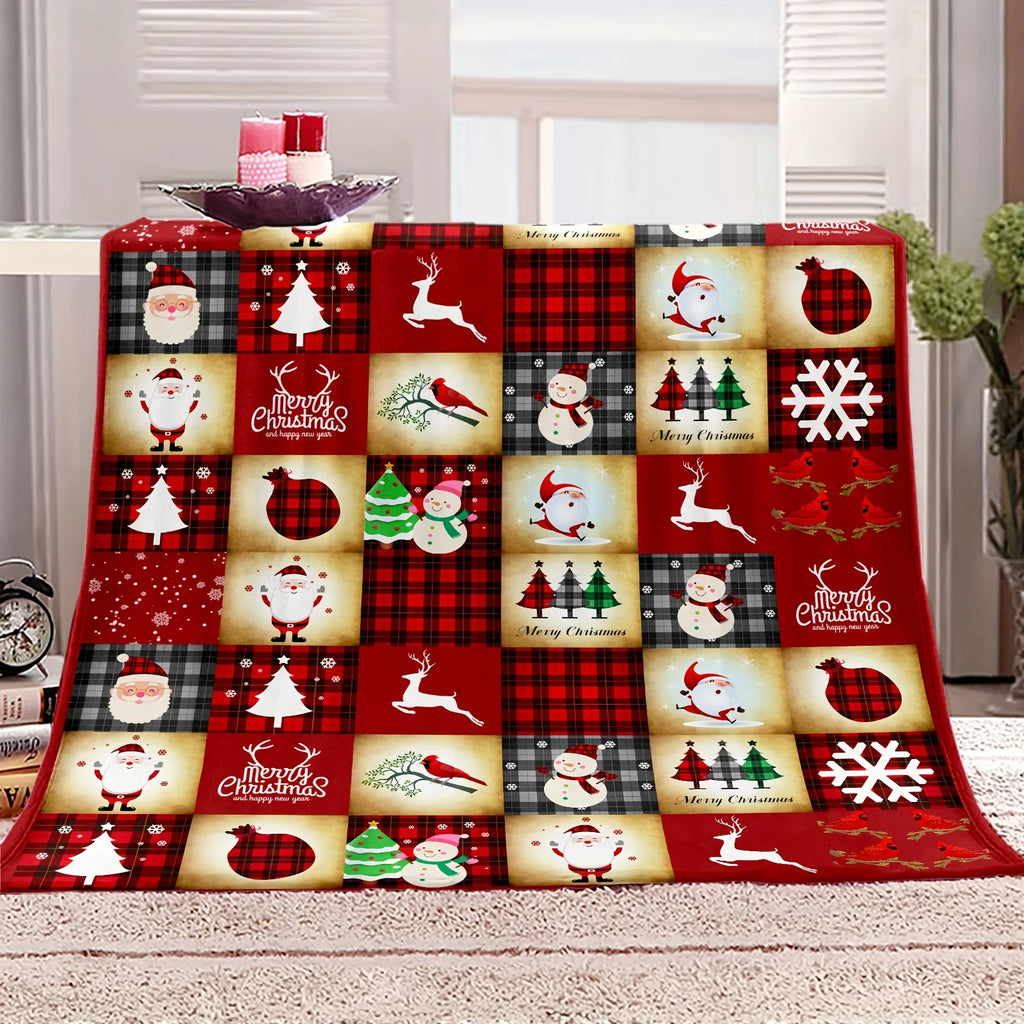 Plaid de Noël Père Noël, bonhomme de neige & renne – Flanelle