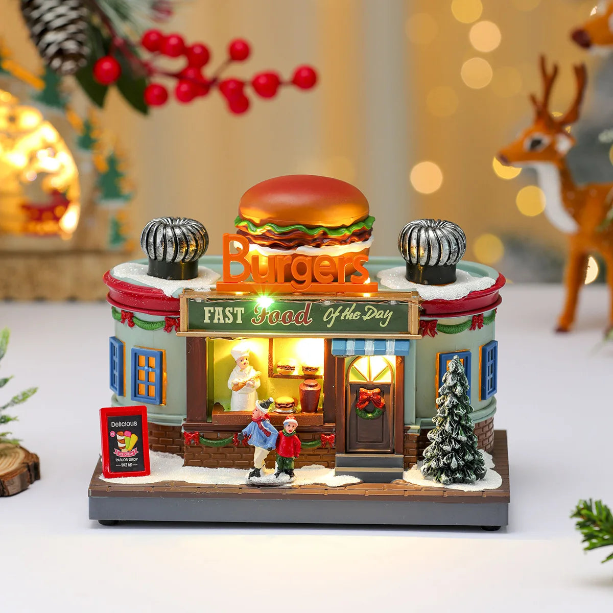 Scène de Noël lumineuse et tournante en résine (17 modèles)