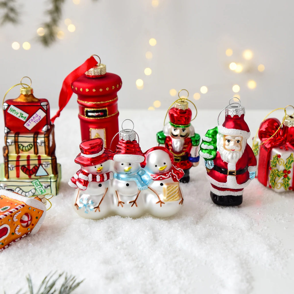 Suspension de Noël en verre peint (Père Noël, bonhomme de neige…)