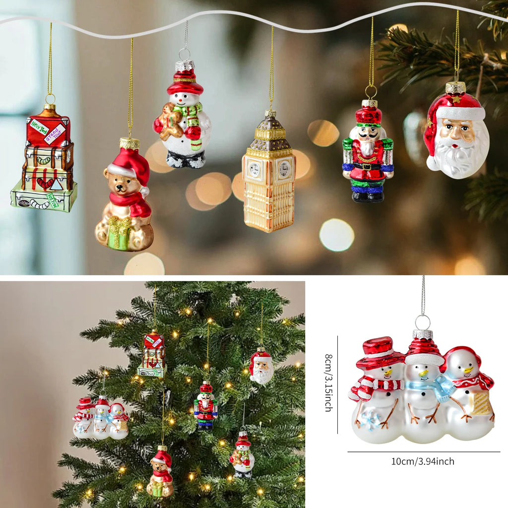 Suspension de Noël en verre peint (Père Noël, bonhomme de neige…)