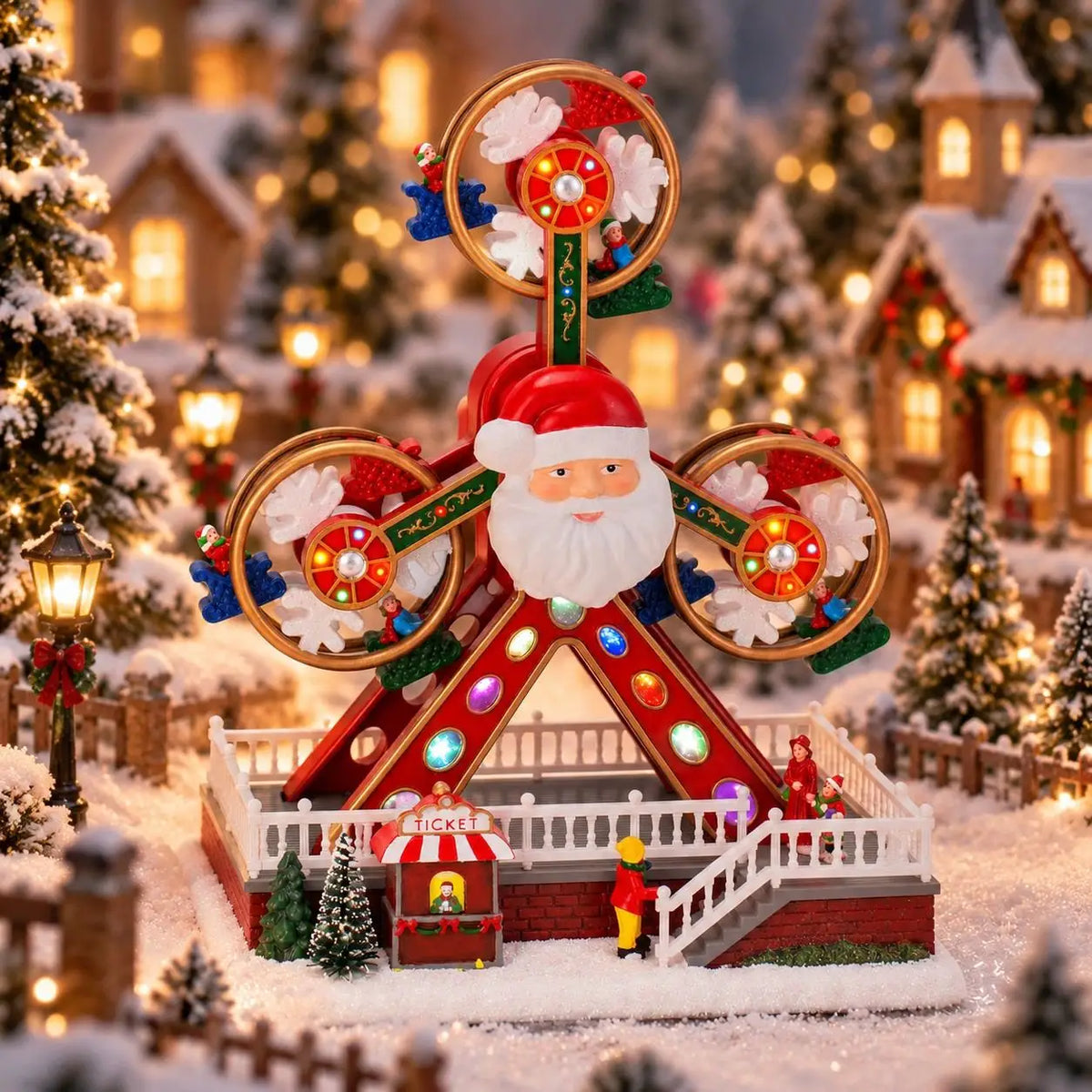 Grande roue de Noël animée, musicale et lumineuse