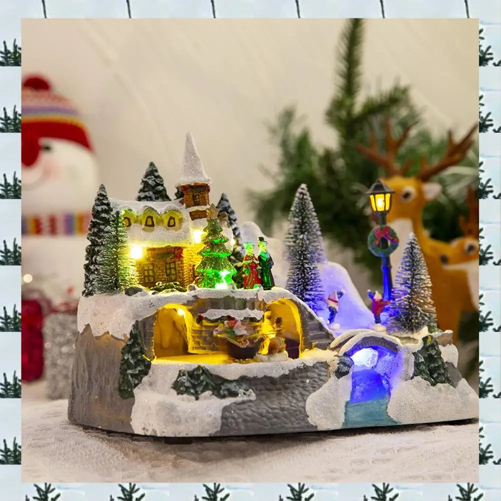 Grand village enneigé lumineux et animé