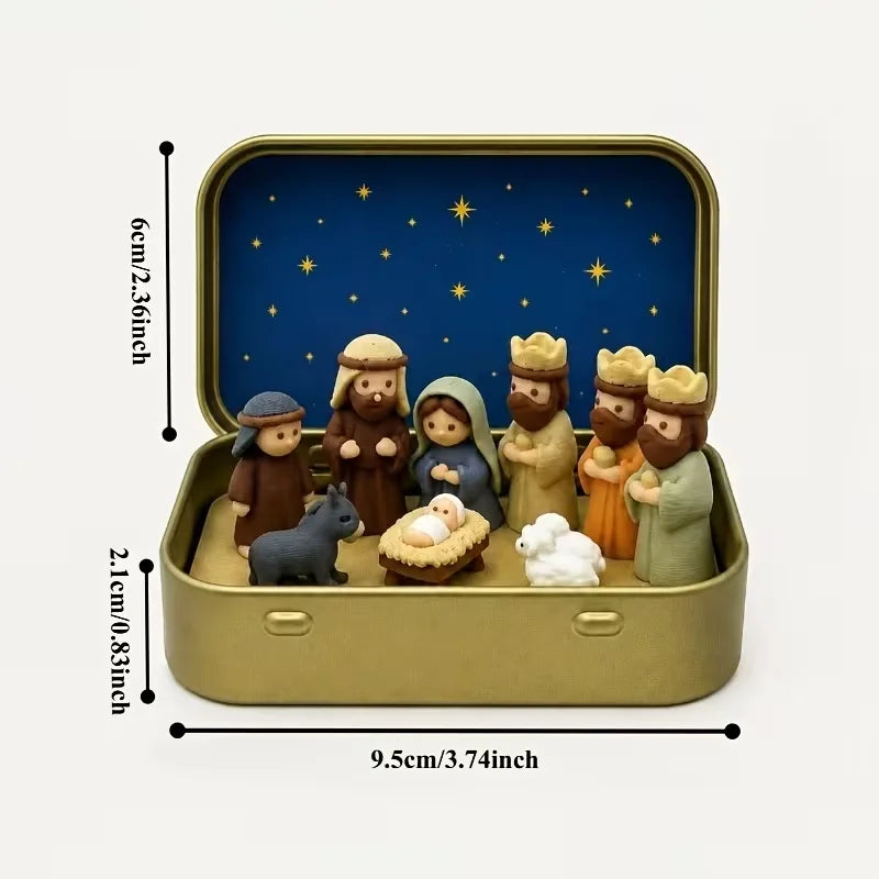Mini crèche de Noël dans sa boîte en métal