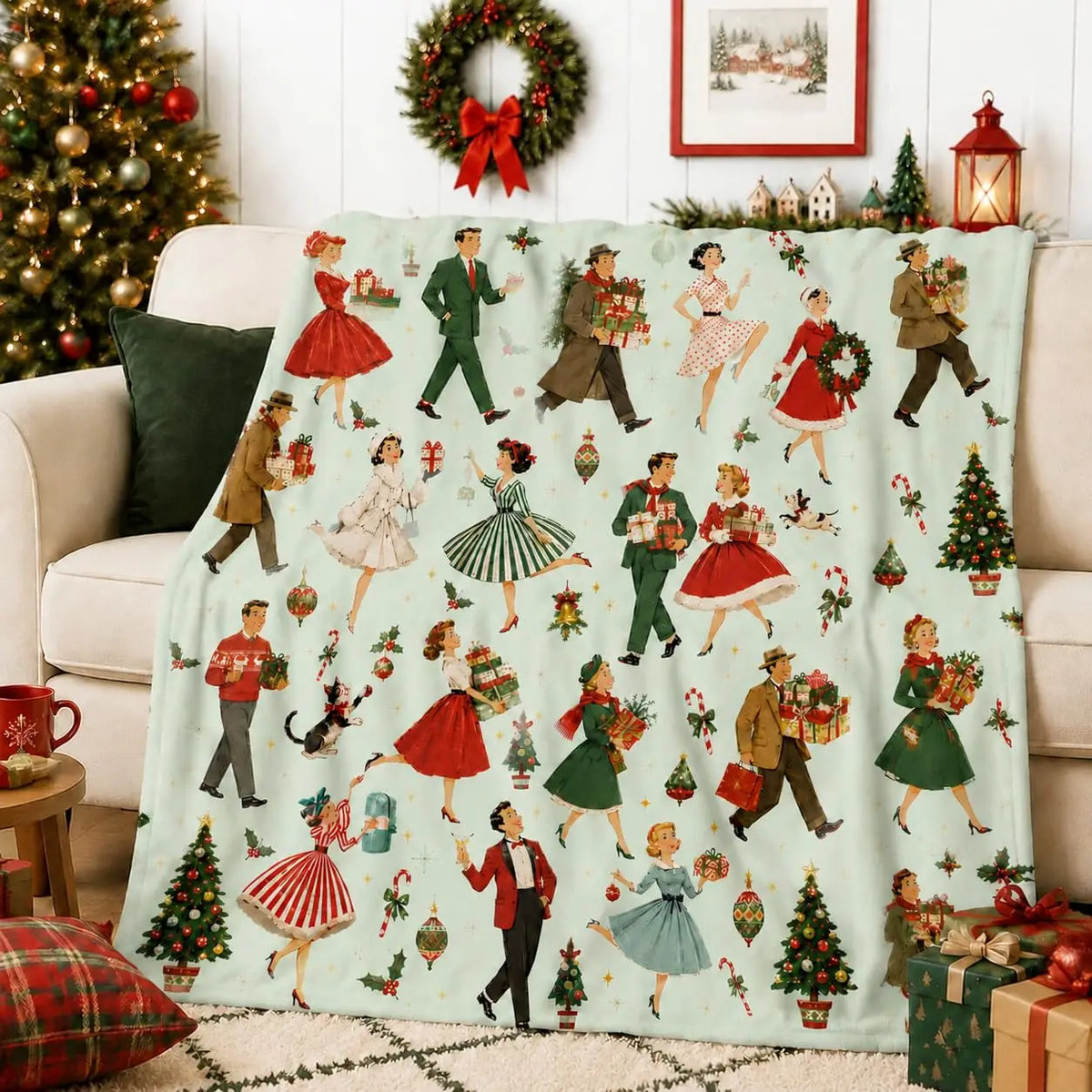 Plaid de Noël en flanelle – Sapin & coin du feu