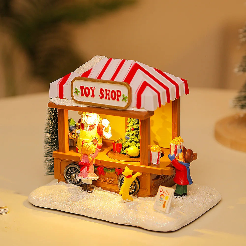 Boutique de village de Noël lumineuse (popcorn, confiserie…)