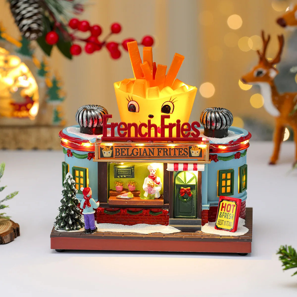 Scène de Noël lumineuse et tournante en résine (17 modèles)