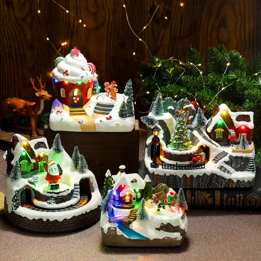 Scène de Noël lumineuse et tournante en résine (17 modèles)