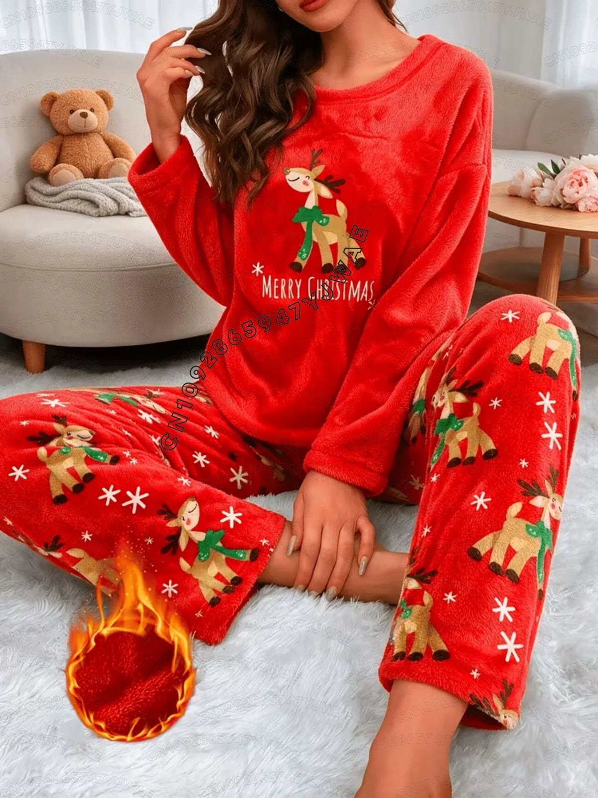 Pyjama de Noël en polaire – Père Noël & rennes